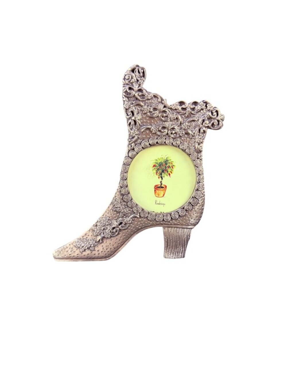 Vintage Ornate Pewter Victorian Boot Picture Frame – Miniature High Heel Shoe Ph